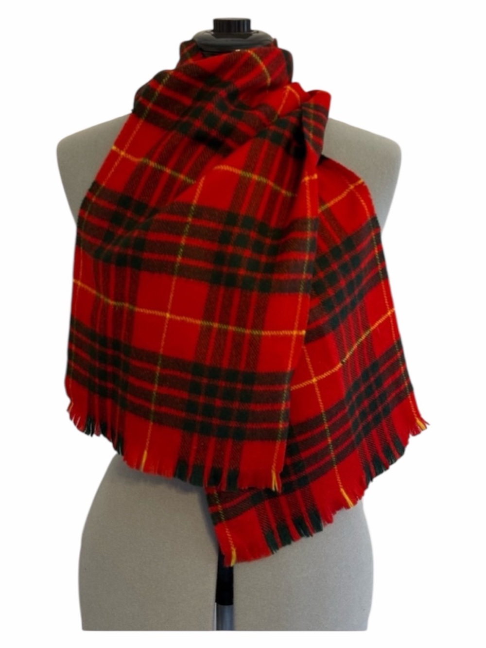 Lochcarron Scotland Wool Tartan Scarf Red Green Plaid Fringe